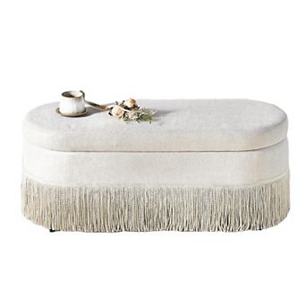 Trikiousd Oval Storage Ottoman Bench with Metal Legs Lift Top Upholstered Seat