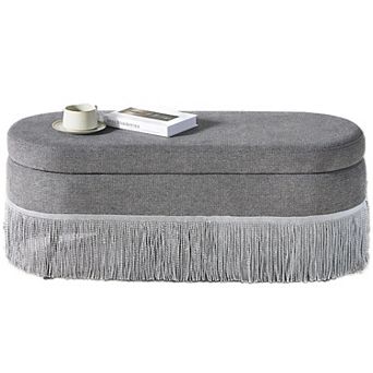 Trikiousd Oval Storage Ottoman Bench with Metal Legs Lift Top Upholstered Seat