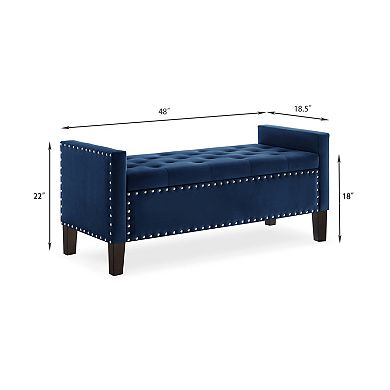 Trikiousd Tufted Storage Bench with Armrests Nail Trim Upholstered Entryway Bench