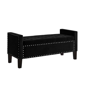 Trikiousd Tufted Storage Bench with Armrests Nail Trim Upholstered Entryway Bench
