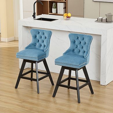 Pnronnc Velvet Swivel Barstools with Button Tufted and Chrome Nailhead Trim, Leisure Bar Chairs