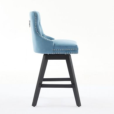 Pnronnc Velvet Swivel Barstools with Button Tufted and Chrome Nailhead Trim, Leisure Bar Chairs