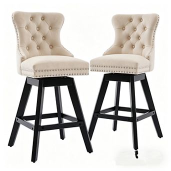 Pnronnc Velvet Swivel Barstools with Button Tufted and Chrome Nailhead Trim, Leisure Bar Chairs