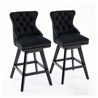 Pnronnc Velvet Swivel Barstools with Button Tufted and Chrome Nailhead Trim, Leisure Bar Chairs