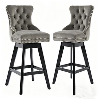 Pnronnc Velvet Swivel Barstools with Button Tufted and Chrome Nailhead Trim, Leisure Bar Chairs