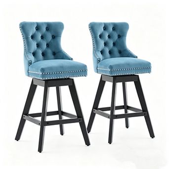 Pnronnc Velvet Swivel Barstools with Button Tufted and Chrome Nailhead Trim, Leisure Bar Chairs