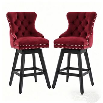 Pnronnc Velvet Swivel Barstools with Button Tufted and Chrome Nailhead Trim, Leisure Bar Chairs