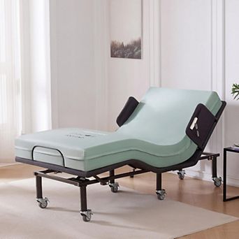 FlexCare Adjustable Bed Frame w/ Rails + 8" Pressure Mattress, Remote, Brake Wheels