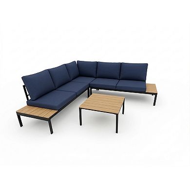 Trikiousd Outdoor Patio Rattan Sofa Set with Cushions and Coffee Table