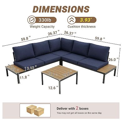 Trikiousd Outdoor Patio Rattan Sofa Set with Cushions and Coffee Table