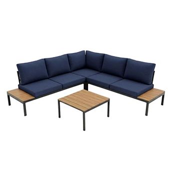 Trikiousd Outdoor Patio Rattan Sofa Set with Cushions and Coffee Table