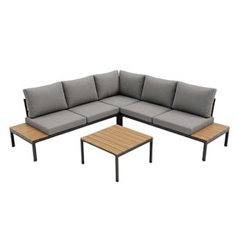 Trikiousd Outdoor Patio Rattan Sofa Set with Cushions and Coffee Table