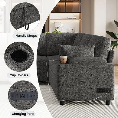Trikiousd 109.9" U-Shaped Sleeper Sectional Sofa with Storage and USB Ports