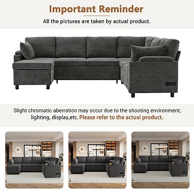 Trikiousd 109.9" U-Shaped Sleeper Sectional Sofa with Storage and USB Ports