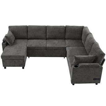 Trikiousd 109.9" U-Shaped Sleeper Sectional Sofa with Storage and USB Ports