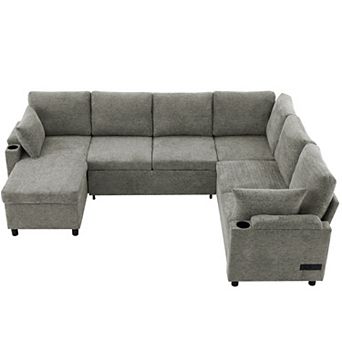Trikiousd 109.9" U-Shaped Sleeper Sectional Sofa with Storage and USB Ports