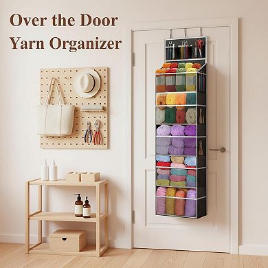 Hanging Yarn Storage Organizer Large Capacity 13 Mesh Bags Over Door Knitting Crochet Holder