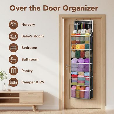 Hanging Yarn Storage Organizer Large Capacity 13 Mesh Bags Over Door Knitting Crochet Holder