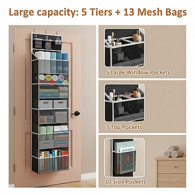 Hanging Yarn Storage Organizer Large Capacity 13 Mesh Bags Over Door Knitting Crochet Holder