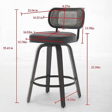 Trikiousd Swivel Bar Stools Set of 3, Linen Upholstered Kitchen Island Chairs Cane Rattan Back
