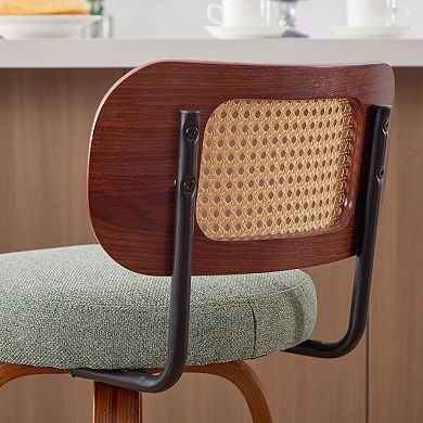 Trikiousd Swivel Bar Stools Set of 3, Linen Upholstered Kitchen Island Chairs Cane Rattan Back