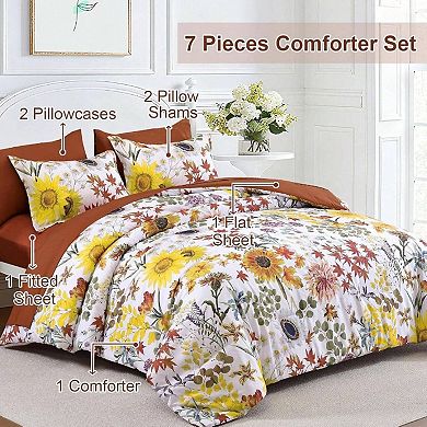Sunflower Comforter Set 7 Pieces Microfiber Floral Design