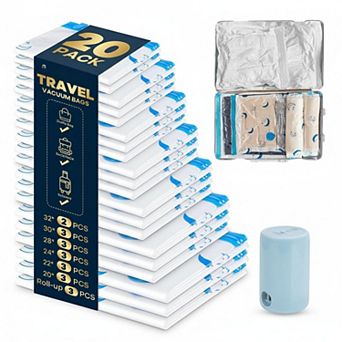 Vacuum Storage Bags 20 Pack with Rechargeable Electric Pump for Clothes Bedding Travel