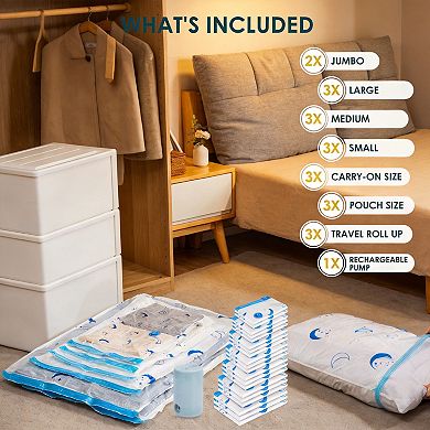 Vacuum Storage Bags 20 Pack with Rechargeable Electric Pump for Clothes Bedding Travel