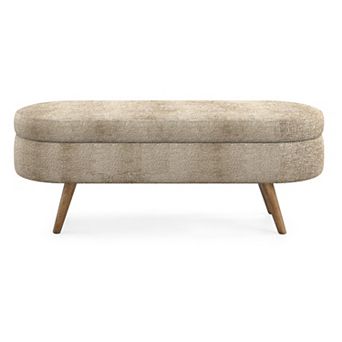 Trikiousd Oval Storage Ottoman Bench Upholstered Seat with Rubber Wood Legs
