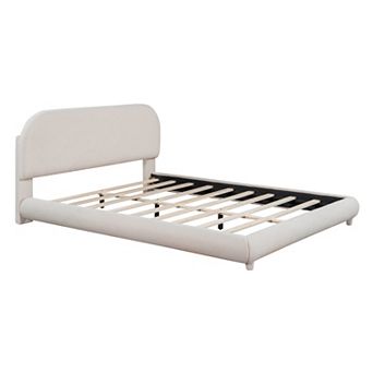 Trikiousd Teddy Fleece Upholstered Platform Bed with Curved Design Frame