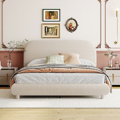 Trikiousd Teddy Fleece Upholstered Platform Bed with Curved Design Frame