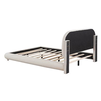 Trikiousd Teddy Fleece Upholstered Platform Bed with Curved Design Frame