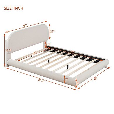 Trikiousd Teddy Fleece Upholstered Platform Bed with Curved Design Frame