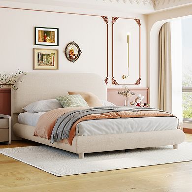 Trikiousd Teddy Fleece Upholstered Platform Bed with Curved Design Frame