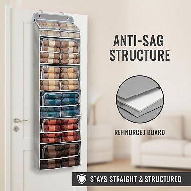 Hanging Yarn Storage Organizer 6 Compartments Over Door Clear Window Breathable Fabric