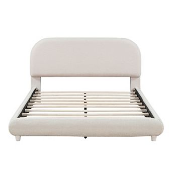 Pnronnc Platform Bed Curve-Shaped Low Profile Bed Thick Upholstered Teddy Fleece Grounded Bed Frame