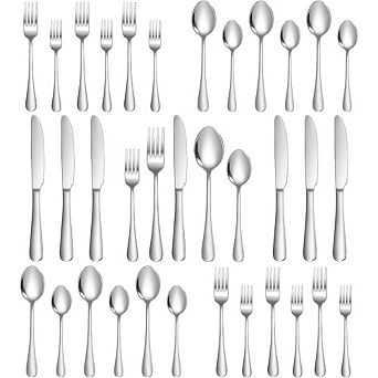 Stainless Steel Flatware Set for 6, 30 pc Mirror Polished, Dishwasher Safe