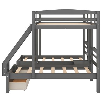 Trikiousd Pine Wood Full over Twin & Twin Triple Bunk Bed with Storage Drawers for 3 Kids