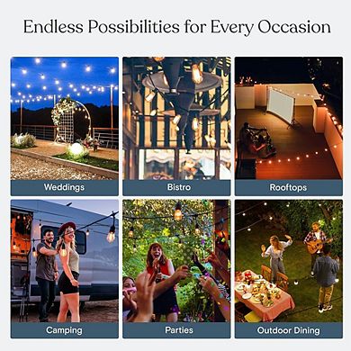Solar Outdoor String Lights, Shatterproof LED Edison Patio Lights