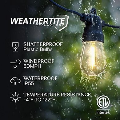 Solar Outdoor String Lights, Shatterproof LED Edison Patio Lights