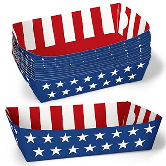 Stars & Stripes Food Trays, Disposable Food Boats for 4th of July Double-Sided Paper Holders - 12 ct