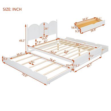 Trikiousd Queen Size Platform Bed Wood Panel Bed Frame with 2 Storage Drawers & Twin XL Size Trundle