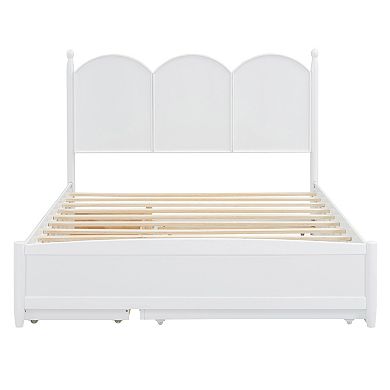 Trikiousd Queen Size Platform Bed Wood Panel Bed Frame with 2 Storage Drawers & Twin XL Size Trundle