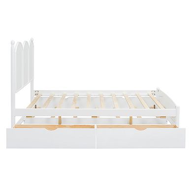 Trikiousd Queen Size Platform Bed Wood Panel Bed Frame with 2 Storage Drawers & Twin XL Size Trundle