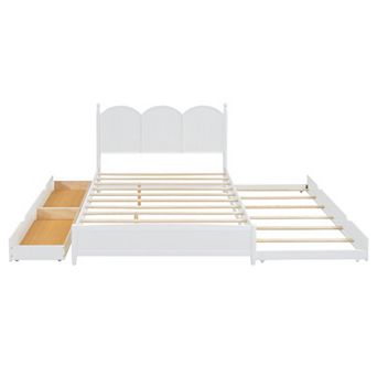 Trikiousd Queen Size Platform Bed Wood Panel Bed Frame with 2 Storage Drawers & Twin XL Size Trundle