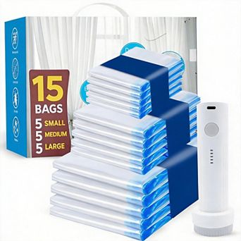 15 Pack Vacuum Storage Bags for Clothing Travel with Cordless Electric Pump