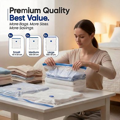 15 Pack Vacuum Storage Bags for Clothing Travel with Cordless Electric Pump