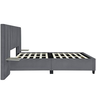 Trikiousd Upholstered Platform Bed with Storage Headboard and Side Shelves