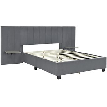 Trikiousd Upholstered Platform Bed with Storage Headboard and Side Shelves
