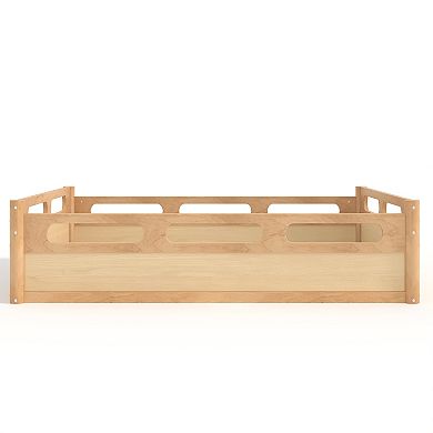 Trikiousd Wood Floor Bed Montessori Bed Frame Full-length Guardrails